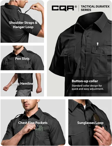 Vista 6 de CQR Camisas de trabajo de manga corta para hombre, camisetas tácticas militares Ripstop, para exteriores, UPF 50+, transpirable, para senderismo