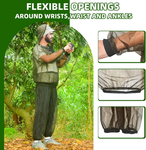 Vista 5 de Traje para mosquitos, pantalones y chaqueta con capucha, traje de cuerpo completo para jardinería y protección al aire libre contra insectos