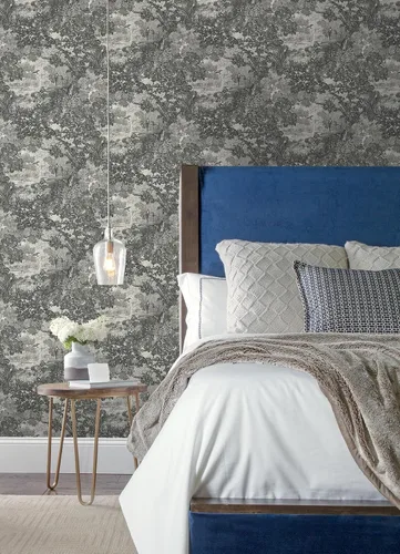 Vista 4 de RoomMates RMK11915WP - Papel tapiz para despegar y pegar de Jungle Toile gris topo y gris