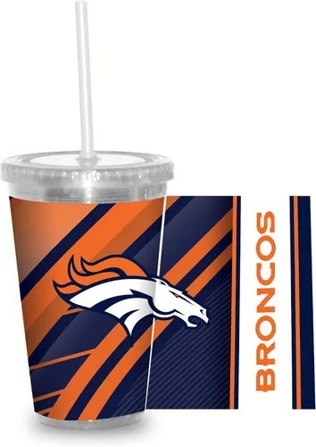Vista 29 de Vaso transparente de fútbol NFL de 16 onzas con popote para fanáticos de la NFL
