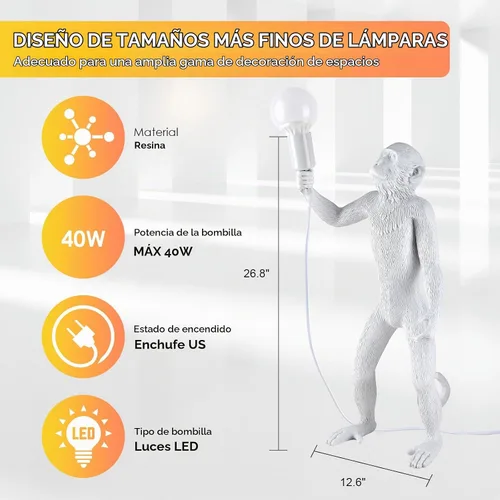 Vista 2 de Moderna lámpara de mesa de resina con forma de mono, lámpara de escritorio, lámpara de animales, luz LED de cabecera para decoración del hogar, sala