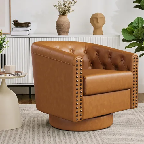 Vista 32 de Silla giratoria decorativa, moderna tapizada con brazo curvado, tela de terciopelo, cómoda silla de lectura con base de madera maciza para sala