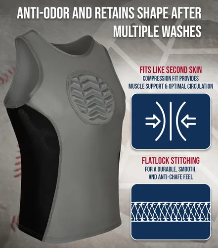 Vista 5 de Exxact Sports Protector de pecho de béisbol juvenil – Camiseta deportiva sin mangas acolchada de compresión, protector de pecho de sóftbol (jóvenes)