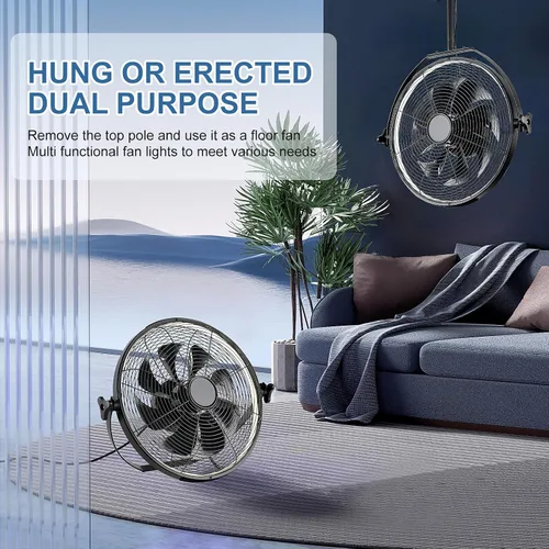 Vista 3 de Ventiladores de Gazebo para Exteriores, Ventiladores de Techo Colgantes con Luces, Ventilador de Techo Portátil de 16" con Enchufe, Ventiladores