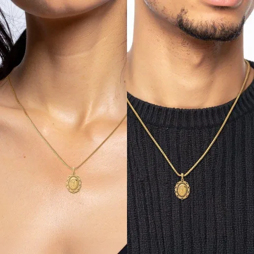 Vista 2 de IceCarats Collar con colgante ovalado de oro amarillo de 14 quilates con dije de medalla de Nuestra Señora de los Milagros de la Virgen María