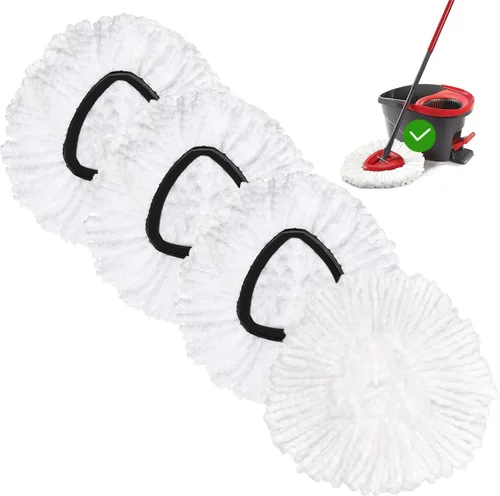 Vista 11 de FOOKCIAN Juego de Repuesto para Trapeador Giratorio - 4 Cabezales de Microfibra, Base, Mango de 30-58'' Compatible con OCedar EasyWring - Blanco