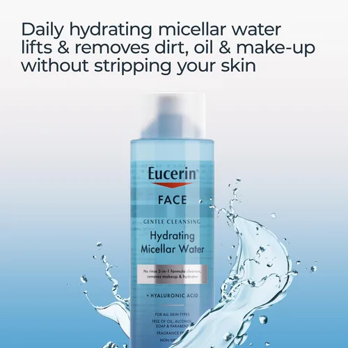 Vista 4 de Eucerin Agua micelar hidratante de limpieza facial con ácido hialurónico, limpiador facial y removedor de maquillaje, sin fragancia y no seca