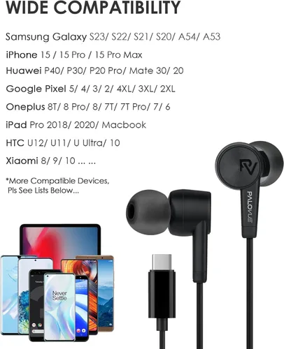 Vista 6 de PALOVUE Auriculares USB tipo C para Galaxy S26 Negro