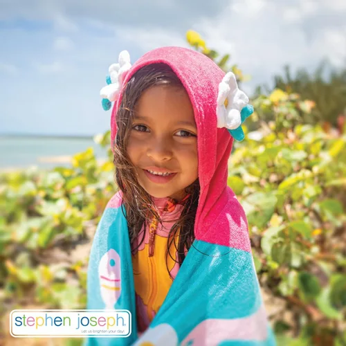 Vista 2 de Stephen Joseph, Toalla de playa con capucha para niños y niñas (3-8 años), toalla de baño tipo poncho con capucha, algodón suave y absorbente