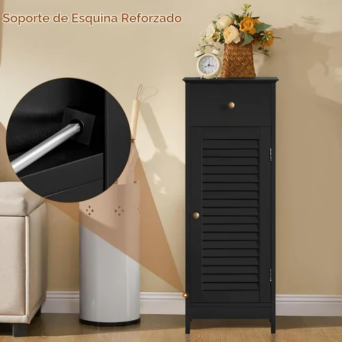 Vista 7 de Yaheetech Small Bathroom Storage Cabinet with Drawer & Louvered Door,Black