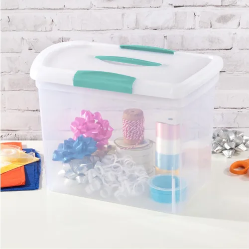 Vista 5 de Sterilite Papelera apilable grande de almacenamiento ShowOffs, organizador con cierre con asa, caja de plástico para organización de archivos