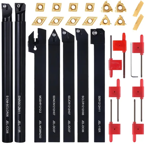 Vista 11 de Herramienta de torneado de torno indexable de 1/2 pulgadas y 0.472 in, kit de 12 piezas, 2 piezas de soporte de herramientas de torno de metal