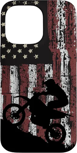 Vista 21 de Motocross Dirt Track Racing - Carcasa para iPhone 17, diseño de bandera de EE. UU., estilo vintage
