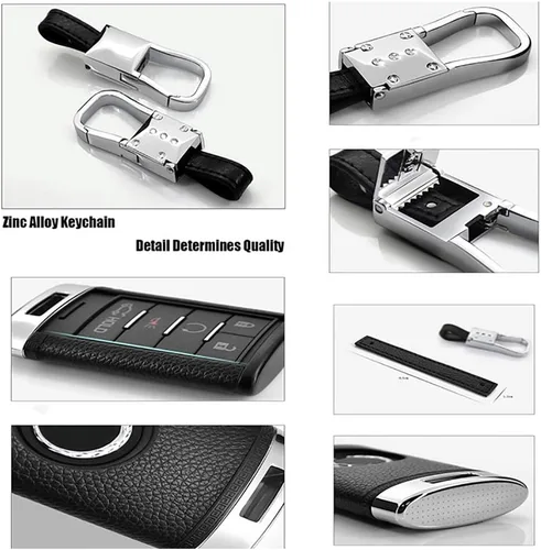 Vista 4 de Ontto Funda de llavero de cuero plástico ABS Cadillac con llavero de aleación de zinc para Cadillac CTS XTS ATS SLS SRX (rojo)