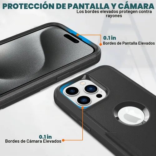 Vista 3 de Funda para iPhone 15 Pro – [2 protectores de pantalla de vidrio templado] [10 pies a prueba de caídas militar], funda protectora antideslizante a