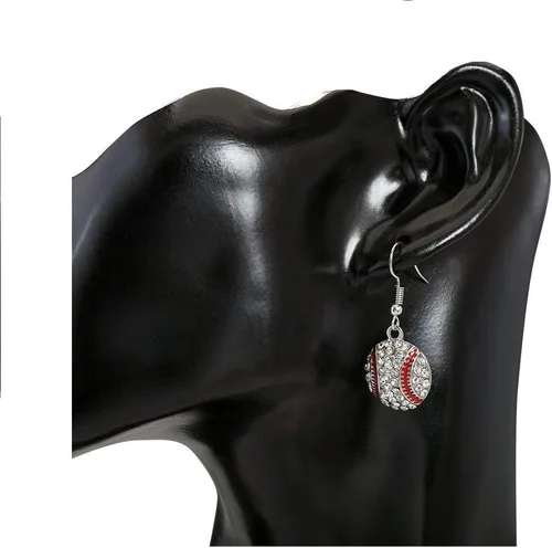 Vista 3 de Aretes colgantes de esmalte de cristal de béisbol y softball para niñas