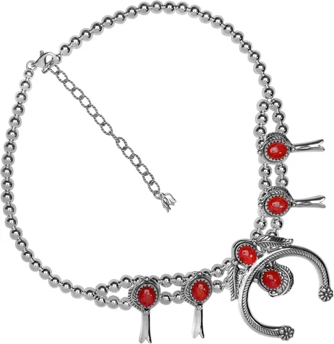 Vista 4 de American West - Collar con colgante de plata de ley para mujer, diseño de flor de calabaza, diseño de naja de 16 a 19 pulgadas, Metal Gema
