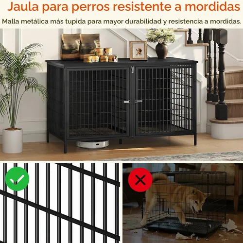 Vista 5 de MAHANCRIS Mueble de jaula para perros para 2 perros, perrera de 43.3 pulgadas con divisor extraíble, muebles para perros resistentes y resistentes