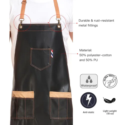 Vista 3 de PERFEHAIR Delantal de peluquero duradero para estilistas – impermeable y suave, con 3 bolsillos útiles – perfecto para salón, cosmetología y aseo