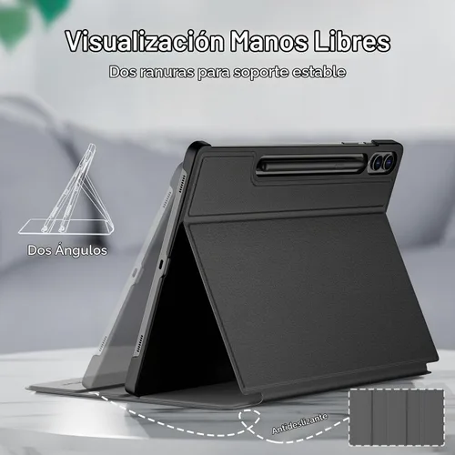 Vista 3 de JETech Funda tipo libro para Galaxy Tab S10 Plus/S9 Plus de 12.4", color negro Cubierta de soporte multiángulo, soporte para bolígrafo S, cubierta