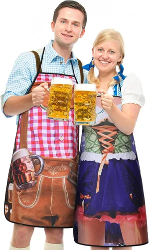 Vista 4 de Leumoi 6 delantales de Oktoberfest para fiesta alemana, delantal bávaro, novedad para mujeres y hombres, para cocinar, barbacoa, regalos de fiesta
