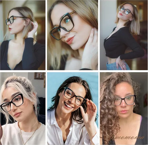 Vista 2 de AMOMOMA Trendy TR90 Gafas de Lectura Grandes con Filtro de Luz Azul para Mujeres, Elegantes Gafas Cuadradas Tipo Ojo de Gato AM6031