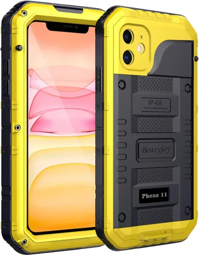 Vista 22 de Beasyjoy Funda impermeable de metal para iPhone 11, resistente, a prueba de golpes, a prueba de polvo, protección resistente, pantalla incorporada