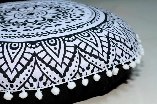 Vista 9 de CRAFT KALA Funda de cojín redonda grande de 32 pulgadas para el suelo bohemio, funda de puf boho, funda de cojín de mandala para meditación, cojines
