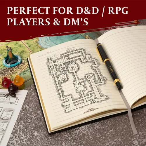Vista 5 de Cuaderno / Diario DND, Libro Único de 200 Páginas con Cubierta de Falso Cuero con Dragón de Bronce en 3D con Lápiz - Ideal para Dungeons & Dragons