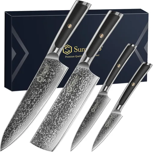 Vista 9 de Sunnecko Juego de Cuchillos de Cocina Damascus de 3 Piezas, Juego de Cuchillos de Chef Afilados Juegos de Cuchillos de Cocina Profesionales Full