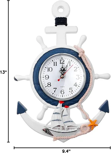 Vista 9 de Sea Theme náutico ancla volante de pesca red reloj de pared traje para colgar decoración ornamento estante soporte montado en la pared