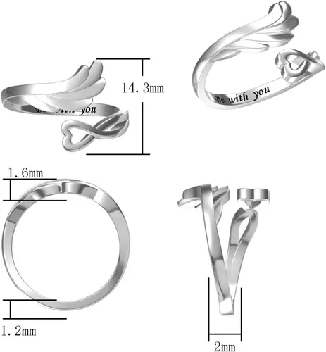 Vista 6 de ZLILIJAN 925 Sterling Silver Adjustable Rings Faith Hope Love Ring Paramedics HeartbeatAngel Wing Rings for Doctor Nurse Medical Student