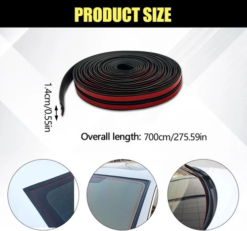 Vista 2 de HAOBO Burlete de 23 pies para automóvil, burlete automotriz, forma de T, sello de techo corredizo con autoadhesivo, borde de goma impermeable