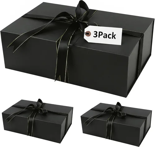 Vista 11 de YINUOYOUJIA Caja de regalo grande de color negro de 14 x 9 x 4.5 pulgadas, cajas de regalo con tapa de cierre magnético, cinta y tarjeta, caja