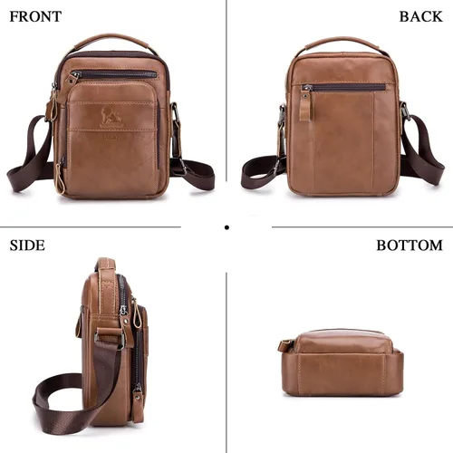 Vista 3 de BAIGIO Bolso de mensajero pequeño de cuero genuino para hombre, bolso de hombro para Ipad, bolso cruzado para hombre, bolso de viaje de negocios