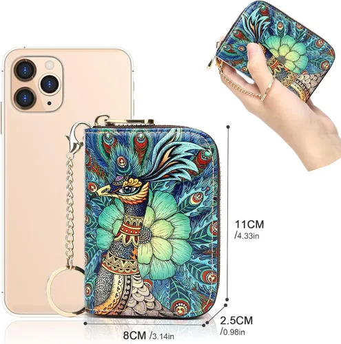 Vista 5 de APHISON - Tarjetero con protección RFID, carteras , funda para tarjetas de cuero con cremallera para mujerniñacaja regalo