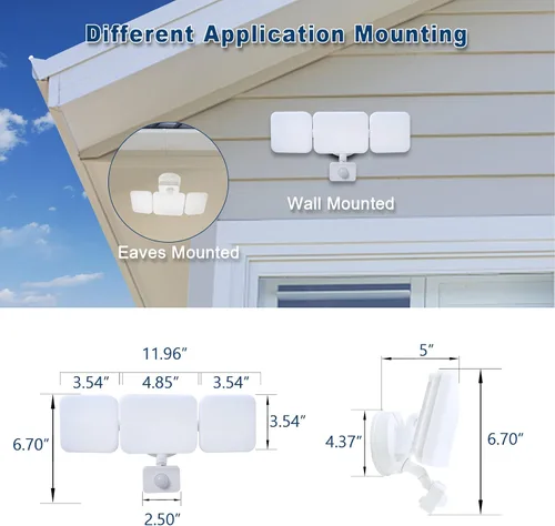 Vista 6 de EMANER Luz de inundación controlada por interruptor, impermeable, luz de seguridad con cable de 110 V siempre encendida, luz exterior regulable