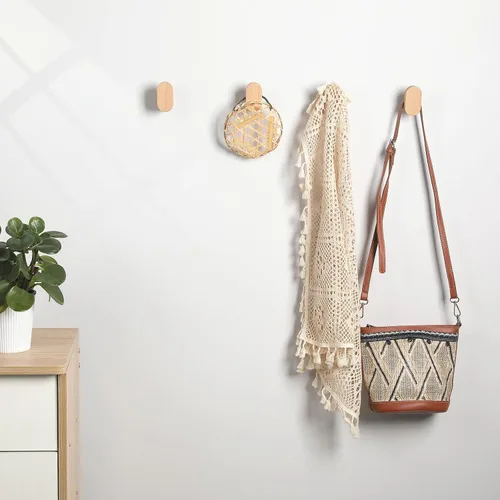 Vista 7 de Ganchos de pared de madera, paquete de 2 ganchos de madera modernos minimalistas montados en la pared, perchero de pared de abrigo de madera