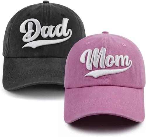 Vista 3 de 2 gorras de béisbol de algodón bordadas en 3D para mamá y papá, regalo para parejas y padres