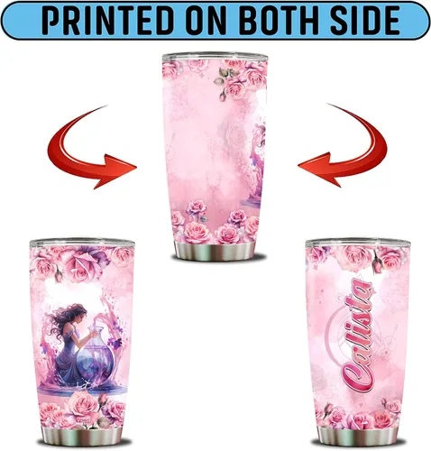 Vista 6 de Regalos personalizados del zodiaco de acuario para mujeres, vaso de café de 20 onzas de acero inoxidable con tapa, regalo para esposa, hija