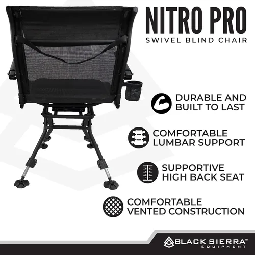Vista 8 de Silla Giratoria de Caza Black Sierra XL – Asiento Ciego Silencioso de Servicio Pesado 360° que Soporta 300 libras, Reposabrazos Acolchados, Pies