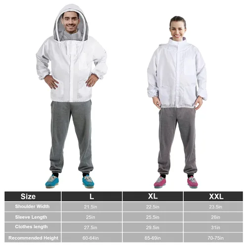 Vista 7 de Chaqueta de apicultura para hombres y mujeres, chaqueta de abeja de polialgodón con capucha de velo, chaqueta de apicultor, suite de apicultor