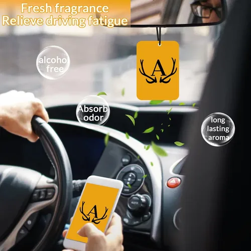 Vista 2 de Ambientador de aire personalizado con foto para automóvil, ambientador de doble cara personalizado para automóvil, ambientador de olor con texto