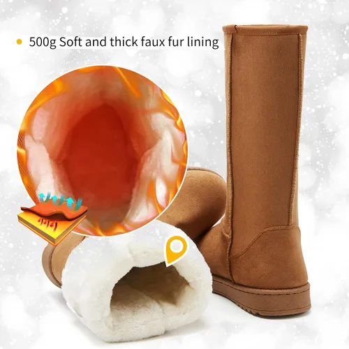Vista 3 de FINIWOR Botas de nieve de invierno para mujer, botas clásicas de media pantorrilla, con forro de piel, botas cálidas