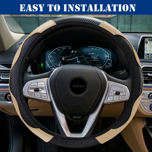 Vista 6 de Funda para volante de automóvil, protector de volante elástico de cuero de microfibra, antideslizante, transpirable, agarre cómodo, universal de 15