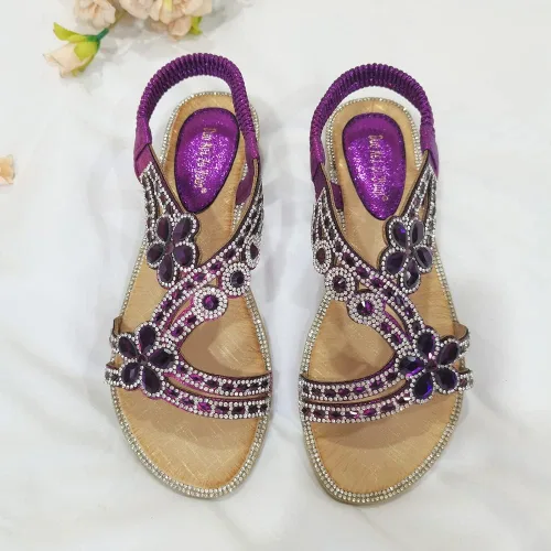 Vista 6 de Sandalias planas para mujer con tiras en T, cuentas de diamantes de imitación y flores de diamantes de imitación, sandalias para llevar con vestido