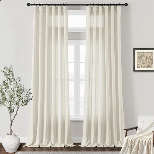 Vista 25 de Cortinas de cocina de lino semitransparente beige de 24 pulgadas de largo, 2 paneles Cream, Cafe Short Curtains, for Bathroom Small Windows, Light