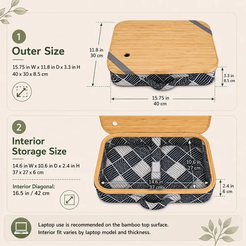 Vista 3 de MAYJOY Escritorio de bambú portátil con almacenamiento, escritorio de regazo con funda extraíble para regazo, soporte de laptop para regazo