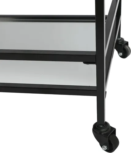 Vista 8 de RiteSune Carrito de bar negro con ruedas, carrito de servir vintage con 2 Carrito de vino vintage con 2 estantes de espejo, carrito de alcohol