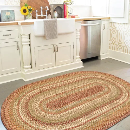 Vista 74 de Homespice Apple Pie - Alfombra ovalada roja de 2 x 3 pies, alfombra de cocina trenzada para decoración primitiva y rústica, reversible, yute sin